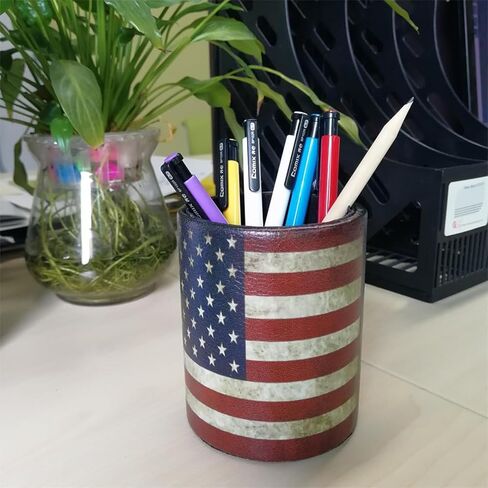DreamsEden Decorative Pen Pencil Holder Cup (Pack of 4) - Vintage American Flag Round Desk Organizer Patriotic for Home Office Bedroom Decoration in Kuwait