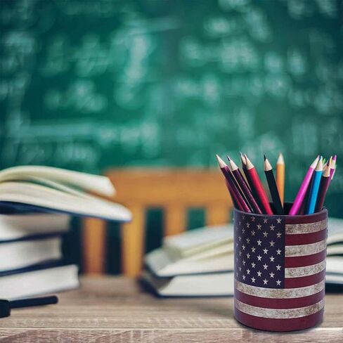 DreamsEden Decorative Pen Pencil Holder Cup (Pack of 4) - Vintage American Flag Round Desk Organizer Patriotic for Home Office Bedroom Decoration in Kuwait
