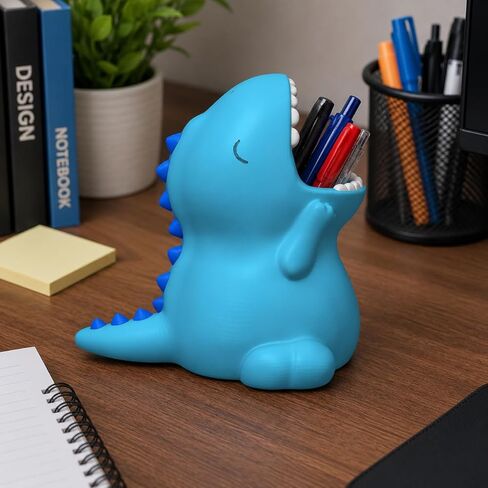 Cute Dinosaur Desktop Pen and Pencil Holder, Novelty T-Rex Desk Organizer (Light Blue) in Kuwait