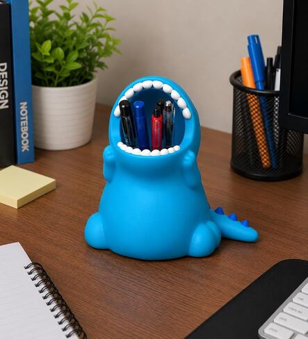 Cute Dinosaur Desktop Pen and Pencil Holder, Novelty T-Rex Desk Organizer (Light Blue) in Kuwait