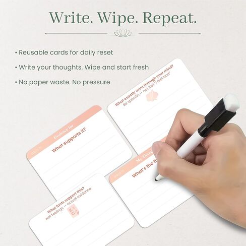The Reset Deck CBT Cards for Anxiety, Overthinking & Stress – 32 Double-Sided Cognitive Behavioral Therapy Flash Cards with Reflection Cards, Pen, Ring & Carry Pouch in Kuwait