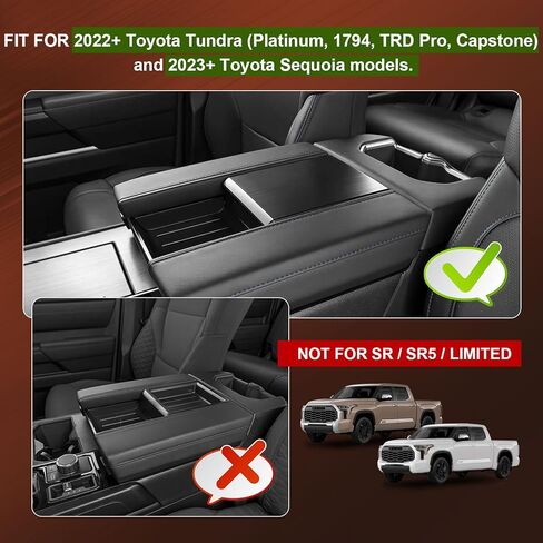 Center Console Liner Compatible with Toyota Tundra 2022-2026 Platinum, 1794, TRD PRO, Capstone and Sequoia 2023-2026, Organizer Tray TPE Mat, 2-Piece Black in Kuwait
