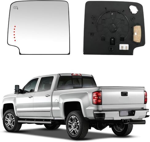 Compatible with Chevy Silverado 1500 GMC Sierra 1500 2014-2017 Silverado Sierra 2500 3500 HD 2015-2017, Lower Heated Driver Left Side Mirror Glass with Backing Plate, Replaces 23444114 in Kuwait