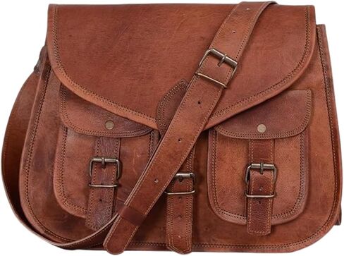 Genuine Leather Messenger Bag for Men & Women | Vintage Brown Leather Shoulder Satchel with Multiple Pockets | Handmade Office Laptop Briefcase Crossbody Bag for Work, Business, Travel & College in Saudi Arabia