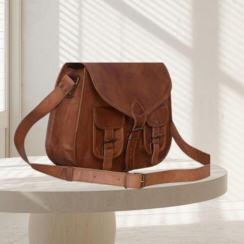 Genuine Leather Messenger Bag for Men & Women | Vintage Brown Leather Shoulder Satchel with Multiple Pockets | Handmade Office Laptop Briefcase Crossbody Bag for Work, Business, Travel & College in Saudi Arabia