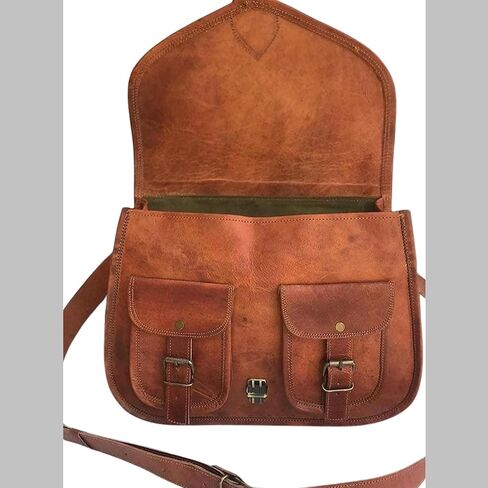 Genuine Leather Messenger Bag for Men & Women | Vintage Brown Leather Shoulder Satchel with Multiple Pockets | Handmade Office Laptop Briefcase Crossbody Bag for Work, Business, Travel & College in Saudi Arabia