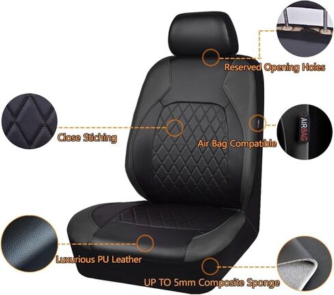 Deluxe Pu Luxury Vinyl Faux Leather Car Seat Covers for Ram ProMaster City 2015-2025, Full Set of 4 Pcs, Waterproof Breathable Airbag Compatible,Black in Saudi Arabia