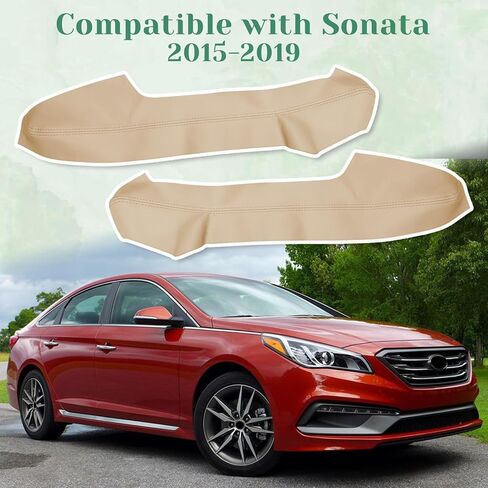 2PCS Front Door Panel Armrest Cover Replacement Compatible with Hyundai Sonata 2015-2019 Left and Right Leather Arm Rest Replaced Skin Upholstery Beige (Only Leather Part) in Saudi Arabia