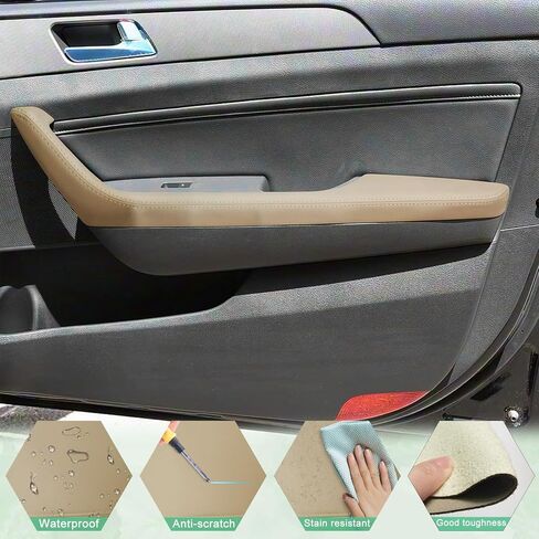 2PCS Front Door Panel Armrest Cover Replacement Compatible with Hyundai Sonata 2015-2019 Left and Right Leather Arm Rest Replaced Skin Upholstery Beige (Only Leather Part) in Saudi Arabia