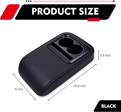 Car Middle Center Console Cover with Cup Holder, Leather Car Armrest Cover, Multi-functional Armrest Storage Pad, Universal for Most Vehicles (Black) in Kuwait