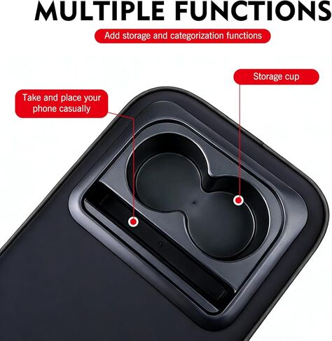 Car Middle Center Console Cover with Cup Holder, Leather Car Armrest Cover, Multi-functional Armrest Storage Pad, Universal for Most Vehicles (Black) in Kuwait