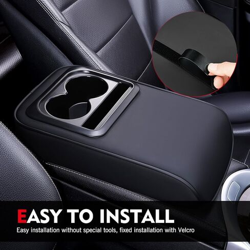Car Middle Center Console Cover with Cup Holder, Leather Car Armrest Cover, Multi-functional Armrest Storage Pad, Universal for Most Vehicles (Black) in Kuwait