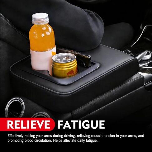 Car Middle Center Console Cover with Cup Holder, Leather Car Armrest Cover, Multi-functional Armrest Storage Pad, Universal for Most Vehicles (Black) in Kuwait
