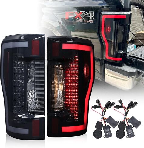 مصابيح خلفية LED متوافقة مع 2017-2022 Ford F250 / F350 / F450 ضوء تحول متسلسل فائق التحمل ومجموعة استبدال مصابيح LED DRL زوج واحد (غطاء أسود، عدسات دخان) in Kuwait