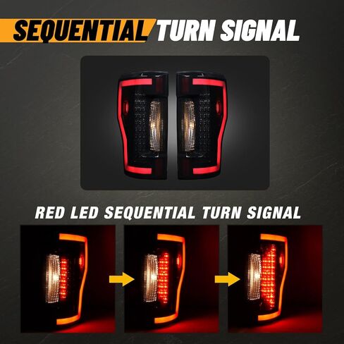 مصابيح خلفية LED متوافقة مع 2017-2022 Ford F250 / F350 / F450 ضوء تحول متسلسل فائق التحمل ومجموعة استبدال مصابيح LED DRL زوج واحد (غطاء أسود، عدسات دخان) in Kuwait
