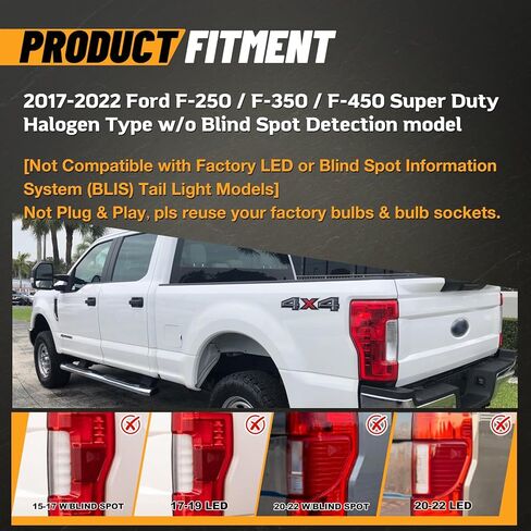 مصابيح خلفية LED متوافقة مع 2017-2022 Ford F250 / F350 / F450 ضوء تحول متسلسل فائق التحمل ومجموعة استبدال مصابيح LED DRL زوج واحد (غطاء أسود، عدسات دخان) in Kuwait