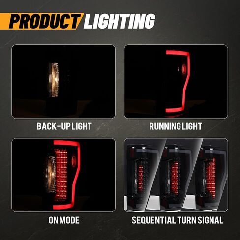 مصابيح خلفية LED متوافقة مع 2017-2022 Ford F250 / F350 / F450 ضوء تحول متسلسل فائق التحمل ومجموعة استبدال مصابيح LED DRL زوج واحد (غطاء أسود، عدسات دخان) in Kuwait