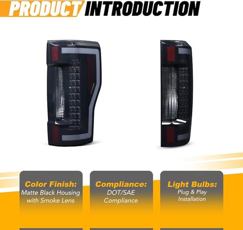 مصابيح خلفية LED متوافقة مع 2017-2022 Ford F250 / F350 / F450 ضوء تحول متسلسل فائق التحمل ومجموعة استبدال مصابيح LED DRL زوج واحد (غطاء أسود، عدسات دخان) in Kuwait