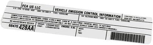 Mopar 68470428AA LABEL VEHICLE EMISSION CONTROL IN in Kuwait