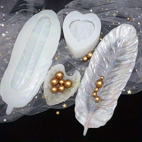 1PC Feather Heart Storage Box Silicone Mould DIY Resin Decorative Craft Jewelry Making Mold Epoxy Resin Molds in Kuwait