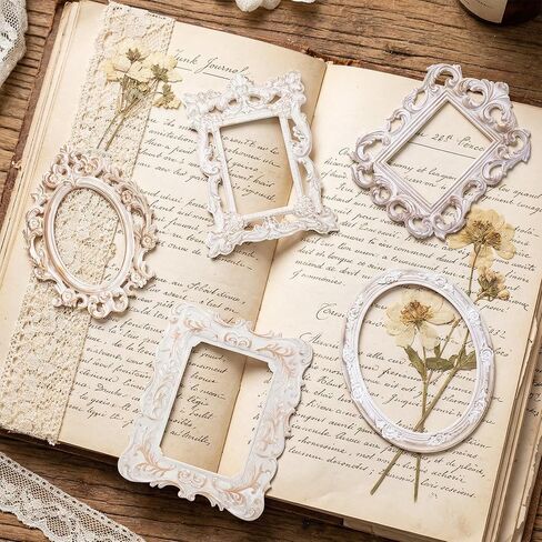 PAGOW 10pcs Vintage Frame Scrapbook Decoration, 5 Styles Relievo Paper Frames, Decorative Photo Frame Paper Craft Supplies for Scrapbooking, Journaling, Card Making, Albums in Kuwait