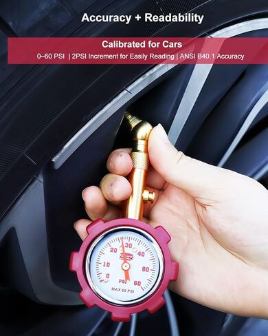 Tire Pressure Gauge – 5–60 PSI Analog Gauge with Pressure Hold, Extended Sealing 360° Swivel Chuck & Dual Protective Shell – Fits All Standard Valve Stems in Saudi Arabia