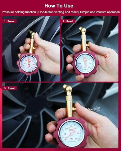 Tire Pressure Gauge – 5–60 PSI Analog Gauge with Pressure Hold, Extended Sealing 360° Swivel Chuck & Dual Protective Shell – Fits All Standard Valve Stems in Saudi Arabia
