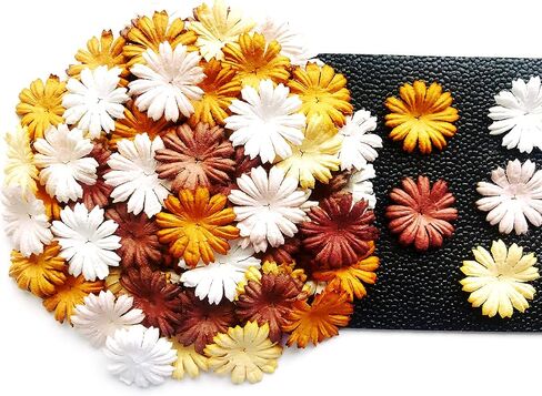 TH 50 pcs. Daisy Paper Flowers 25 mm. Mixed Tone Brown Petal Flower die cuts Mulberry Paper Flower Craft Handmade Wedding Scrapbook for so Many Card Craft Projects in Kuwait