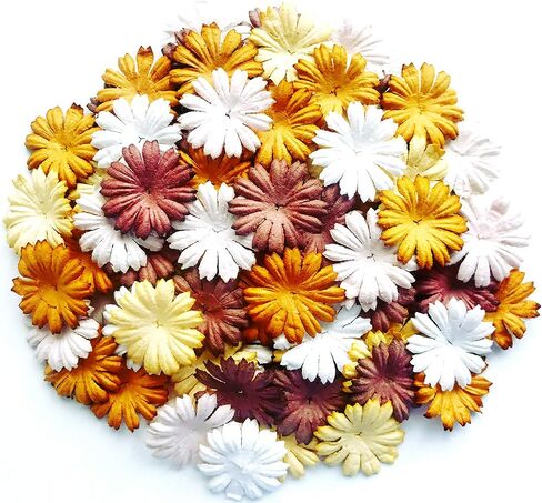 TH 50 pcs. Daisy Paper Flowers 25 mm. Mixed Tone Brown Petal Flower die cuts Mulberry Paper Flower Craft Handmade Wedding Scrapbook for so Many Card Craft Projects in Kuwait