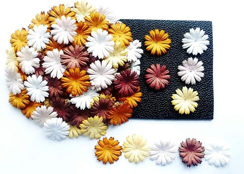 TH 50 pcs. Daisy Paper Flowers 25 mm. Mixed Tone Brown Petal Flower die cuts Mulberry Paper Flower Craft Handmade Wedding Scrapbook for so Many Card Craft Projects in Kuwait