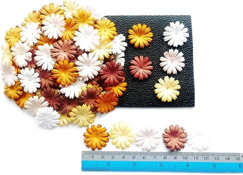 TH 50 pcs. Daisy Paper Flowers 25 mm. Mixed Tone Brown Petal Flower die cuts Mulberry Paper Flower Craft Handmade Wedding Scrapbook for so Many Card Craft Projects in Kuwait