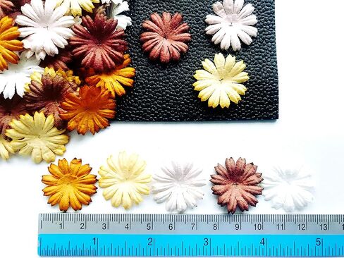 TH 50 pcs. Daisy Paper Flowers 25 mm. Mixed Tone Brown Petal Flower die cuts Mulberry Paper Flower Craft Handmade Wedding Scrapbook for so Many Card Craft Projects in Kuwait