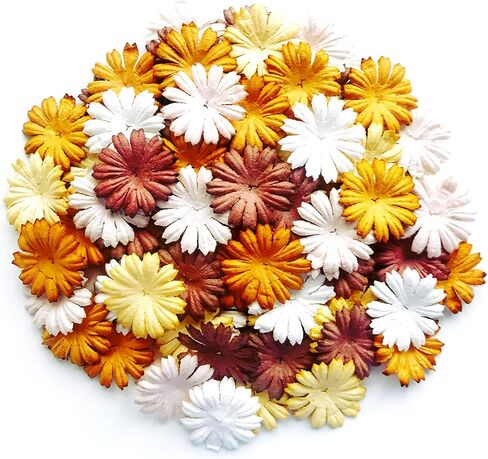 TH 50 pcs. Daisy Paper Flowers 25 mm. Mixed Tone Brown Petal Flower die cuts Mulberry Paper Flower Craft Handmade Wedding Scrapbook for so Many Card Craft Projects in Kuwait