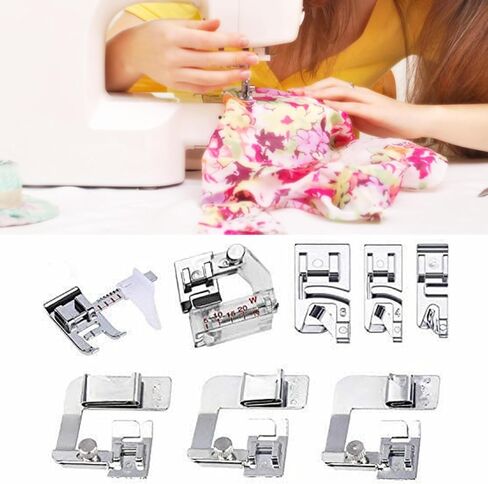 Sewing Machine Presser Feet 3Pcs Rolled Hem Pressure Foot,3Pcs Narrow Rolled Hem Hemmer Presser Feet & Adjustable Guide Presser Foot, Bias Binder Foot Compatible with Singer,Brother,Juki,etc in Kuwait