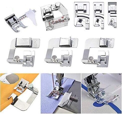 Sewing Machine Presser Feet 3Pcs Rolled Hem Pressure Foot,3Pcs Narrow Rolled Hem Hemmer Presser Feet & Adjustable Guide Presser Foot, Bias Binder Foot Compatible with Singer,Brother,Juki,etc in Kuwait