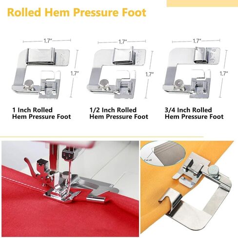 Sewing Machine Presser Feet 3Pcs Rolled Hem Pressure Foot,3Pcs Narrow Rolled Hem Hemmer Presser Feet & Adjustable Guide Presser Foot, Bias Binder Foot Compatible with Singer,Brother,Juki,etc in Kuwait