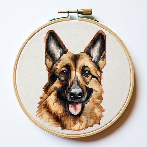 German Shepherd Stamped Cross Stitch Kits for Beginners Easy with Hoop 11CT Needlepoint Embroidery DIY Counted Cross Stitch Kits Art Craft Wall Decor 35x35cm(4) in Kuwait