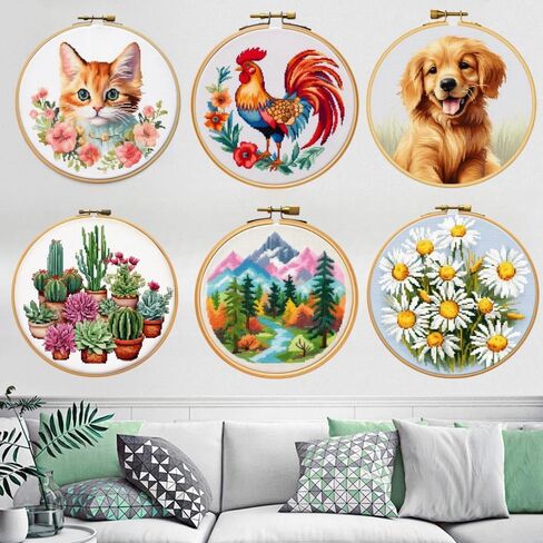 German Shepherd Stamped Cross Stitch Kits for Beginners Easy with Hoop 11CT Needlepoint Embroidery DIY Counted Cross Stitch Kits Art Craft Wall Decor 35x35cm(4) in Kuwait
