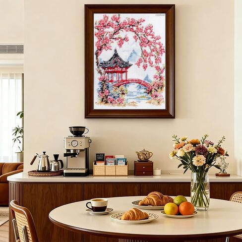 EZDNKPI Japanese Classic Cross Stitch Kit, Cherry Blossom Garden, DIY Cross Stitch Kit for Craft Lovers, Learning Hand Stitch 12x16inch in Kuwait
