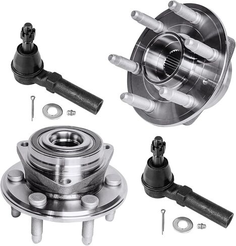 Detroit Axle - Front 4pc Wheel Bearing Hubs Kit for 10-16 Cadillac SRX, 2 Outer Tie Rod Ends 2 Wheel Bearing and Hubs 2010 2011 2012 2013 2014 2015 2016 Replacement in Kuwait