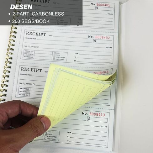 DESEN Money and Rent Receipt Book, 2-Part Carbonless, 7-5/8" x 11" Spiral Bound, 200 Sets, 4 Receipts Per Page, Wraparound Cover in Saudi Arabia