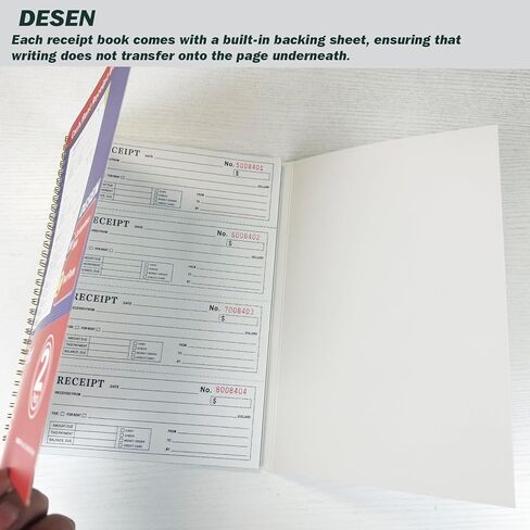 DESEN Money and Rent Receipt Book, 2-Part Carbonless, 7-5/8" x 11" Spiral Bound, 200 Sets, 4 Receipts Per Page, Wraparound Cover in Saudi Arabia