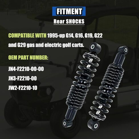 2PCS Golf Cart Rear Shock Absorbers .Compatible with Yamaha Gas and Electric G29 Drive, G22, G20, G19, G16 and G14 Golf Cart Models.Replacement OE for JN4-F2210-00-00, JN3-F2210-00（Black) in Saudi Arabia