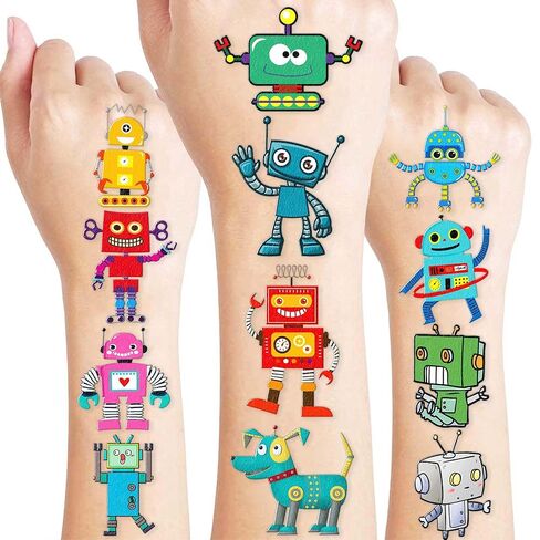 96PCS Cute Robot Temporary Tattoos Pre-Cut Themed Birthday Party Decorations Supplies Favors Cool Funny Science Robotic Gear Up Robots Tattoo Sticker Gifts For Kids Boys Girls School Prizes Carnival in Saudi Arabia