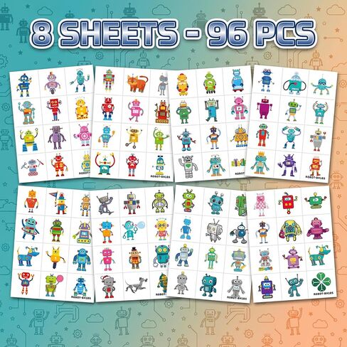 96PCS Cute Robot Temporary Tattoos Pre-Cut Themed Birthday Party Decorations Supplies Favors Cool Funny Science Robotic Gear Up Robots Tattoo Sticker Gifts For Kids Boys Girls School Prizes Carnival in Saudi Arabia