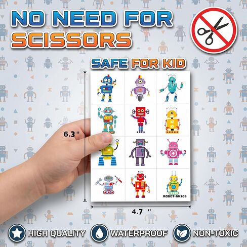 96PCS Cute Robot Temporary Tattoos Pre-Cut Themed Birthday Party Decorations Supplies Favors Cool Funny Science Robotic Gear Up Robots Tattoo Sticker Gifts For Kids Boys Girls School Prizes Carnival in Saudi Arabia