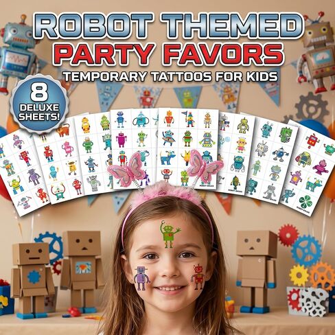 96PCS Cute Robot Temporary Tattoos Pre-Cut Themed Birthday Party Decorations Supplies Favors Cool Funny Science Robotic Gear Up Robots Tattoo Sticker Gifts For Kids Boys Girls School Prizes Carnival in Saudi Arabia