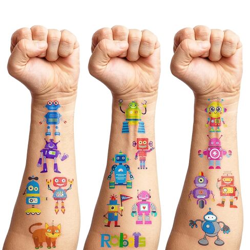96PCS Cute Robot Temporary Tattoos Pre-Cut Themed Birthday Party Decorations Supplies Favors Cool Funny Science Robotic Gear Up Robots Tattoo Sticker Gifts For Kids Boys Girls School Prizes Carnival in Saudi Arabia