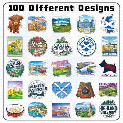 200PCS Scotland Stickers, Waterproof Vinyl Travel Sticker Pack with 100 Unique Designs for Water Bottles Laptops Scrapbooks Journals, Scotland Vacation Decals in Saudi Arabia