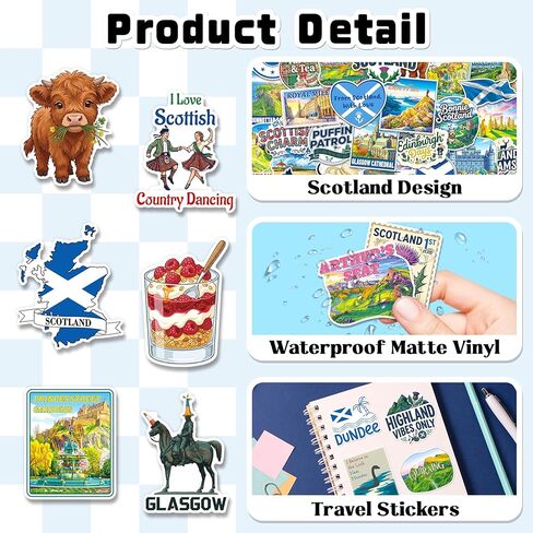 200PCS Scotland Stickers, Waterproof Vinyl Travel Sticker Pack with 100 Unique Designs for Water Bottles Laptops Scrapbooks Journals, Scotland Vacation Decals in Saudi Arabia